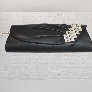 Black Leather Applique Evening Bag